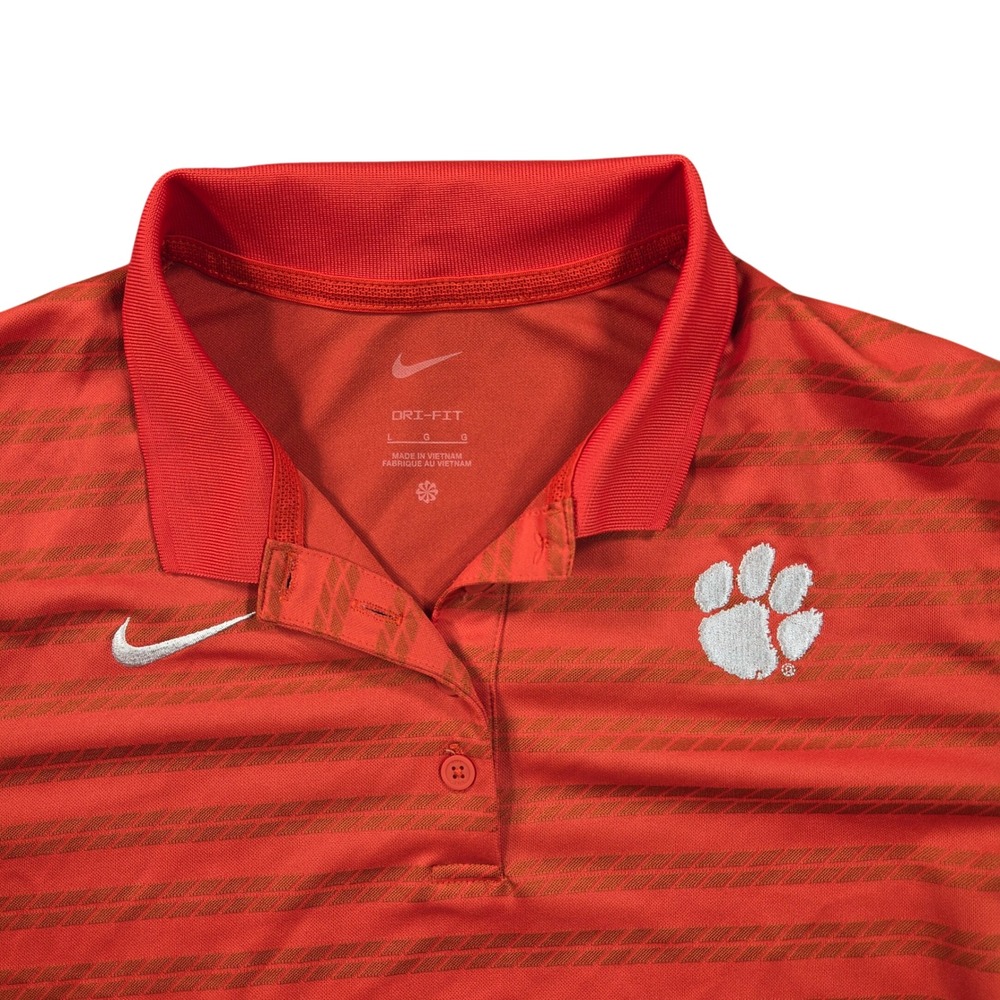 Clemson Tigers Polo Shirt Womens Large Orange Nike Dri-FIT Striped NCAA Sport